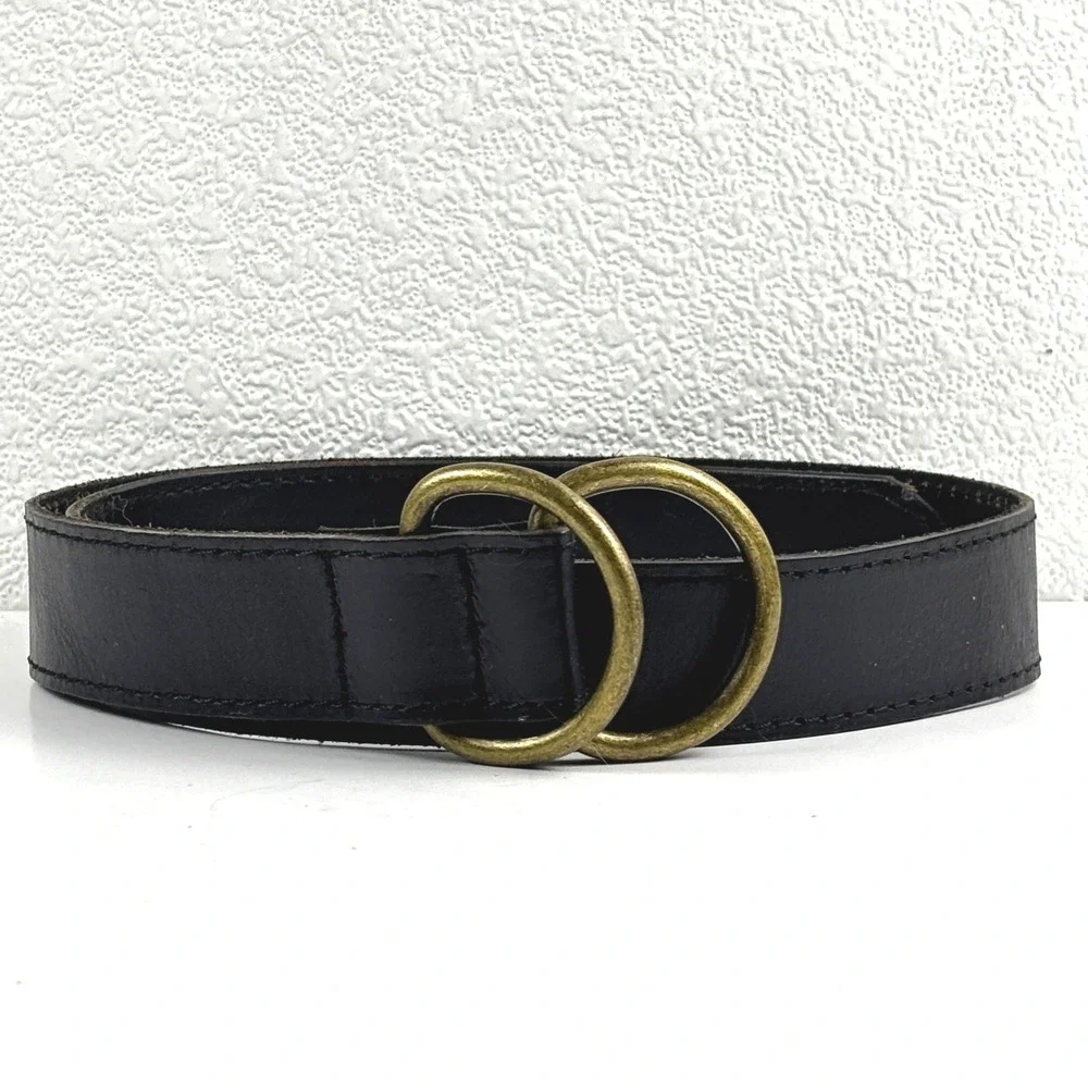 American Eagle Leather Belt Womens XS/S Black Excellent Double O-Ring Buckle